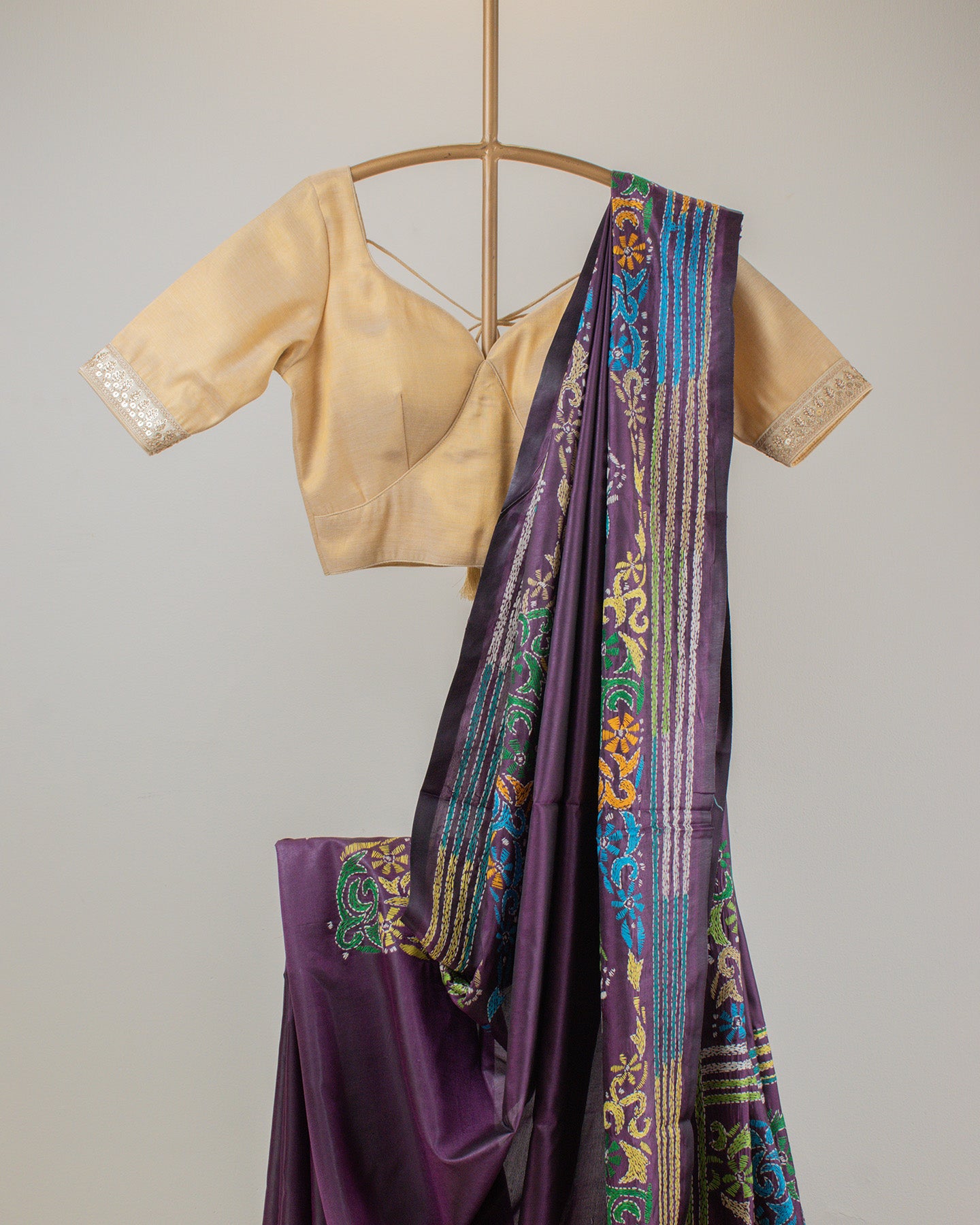 Kantha Floral Purple Saree