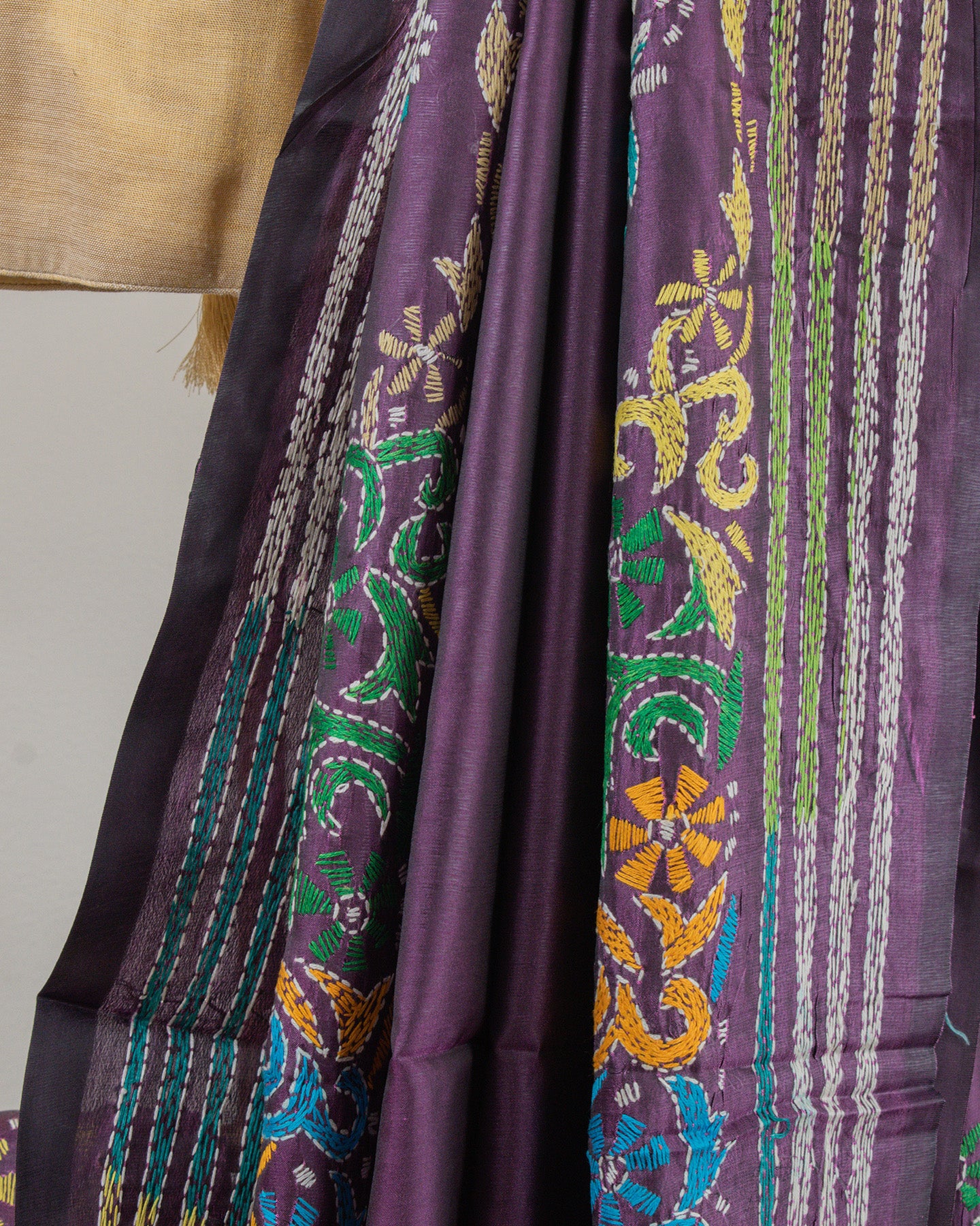 Kantha Floral Purple Saree