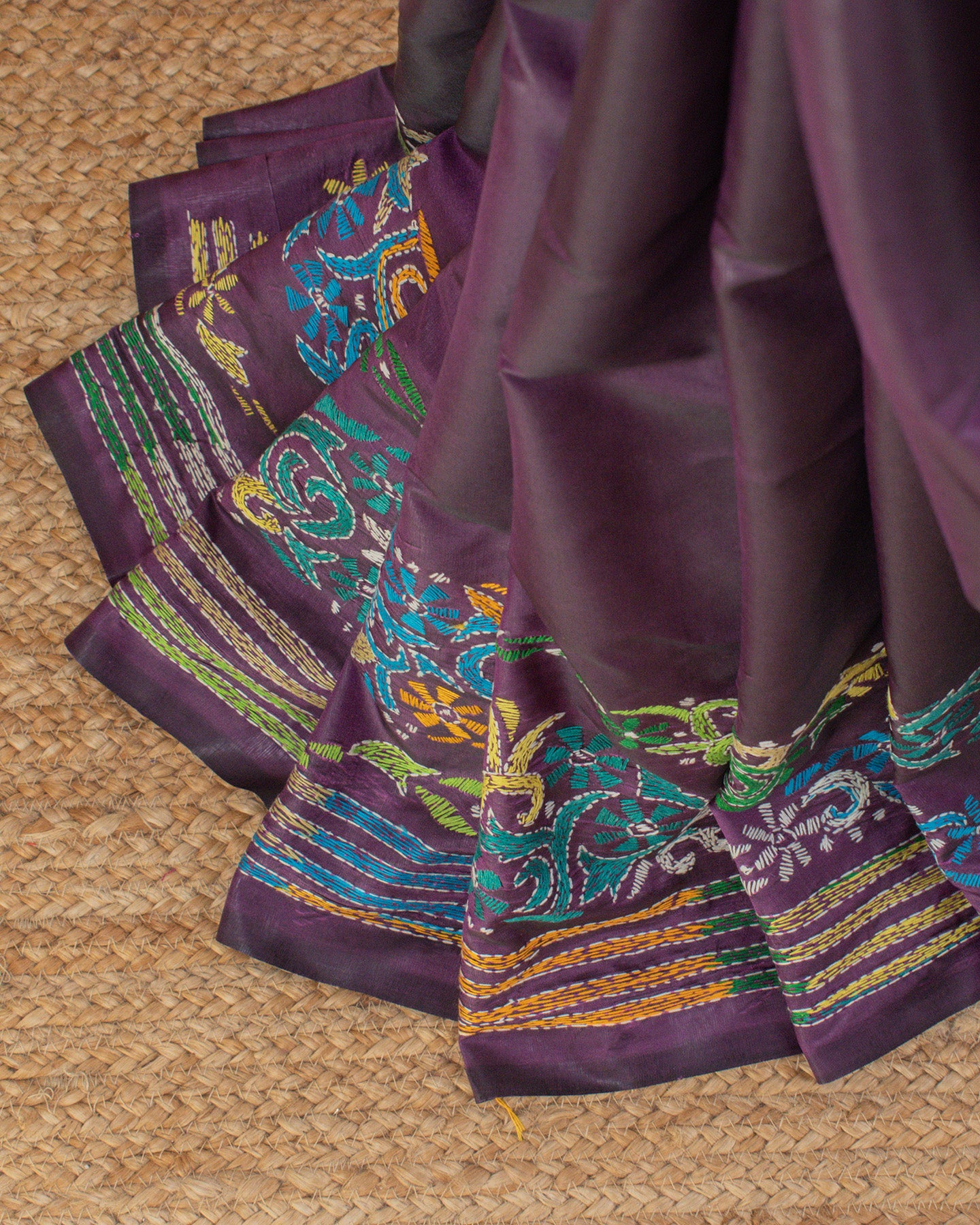 Kantha Floral Purple Saree