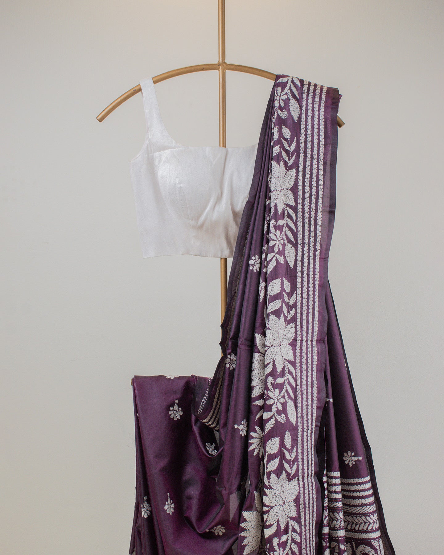 Kantha Plum Weaves Saree