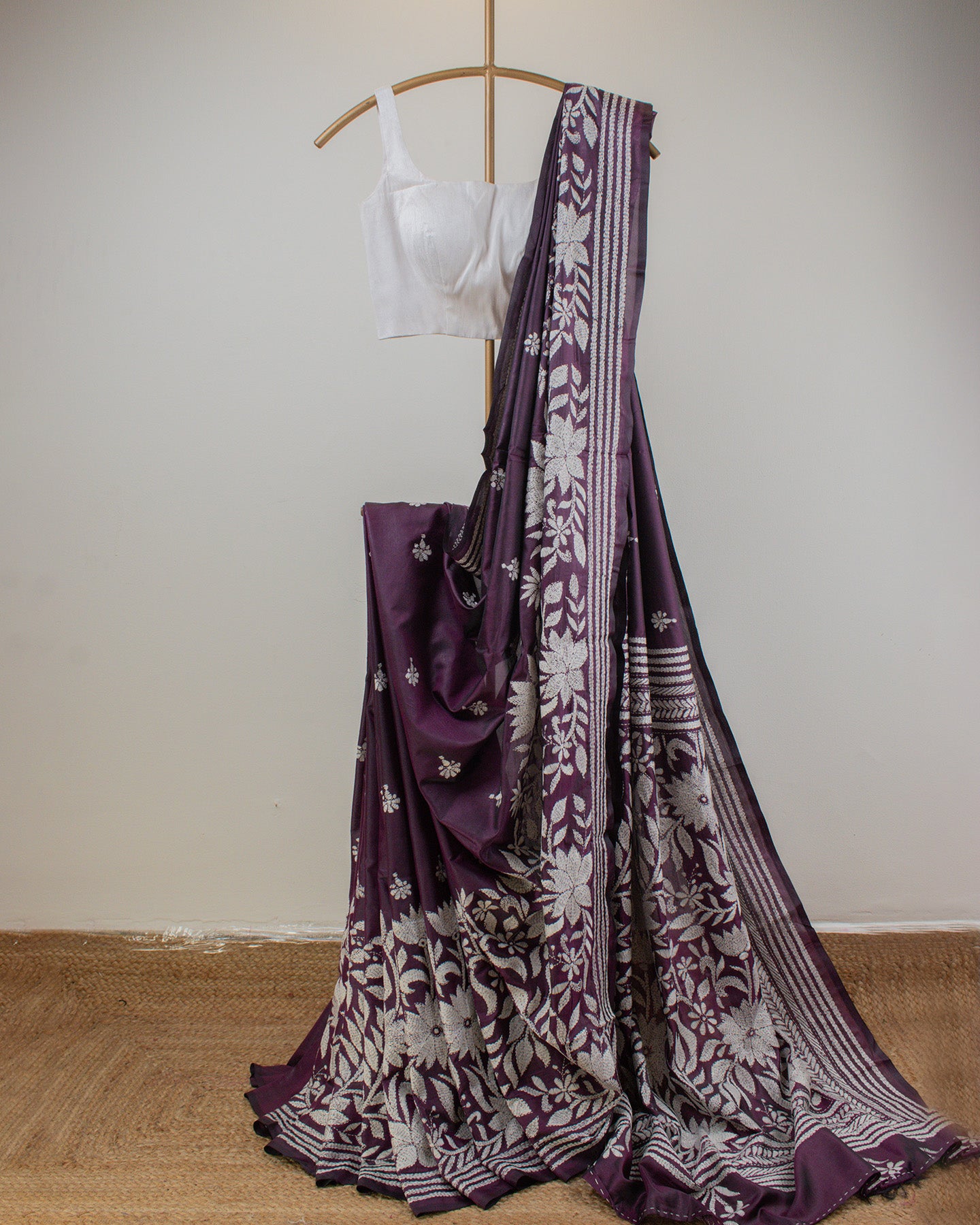 Kantha Plum Weaves Saree