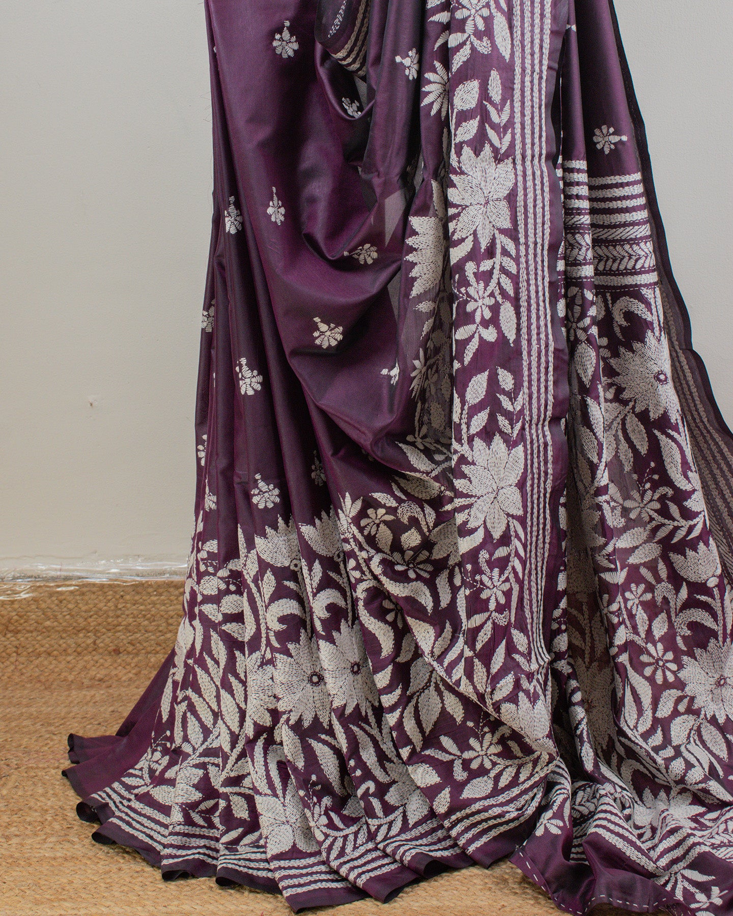 Kantha Plum Weaves Saree