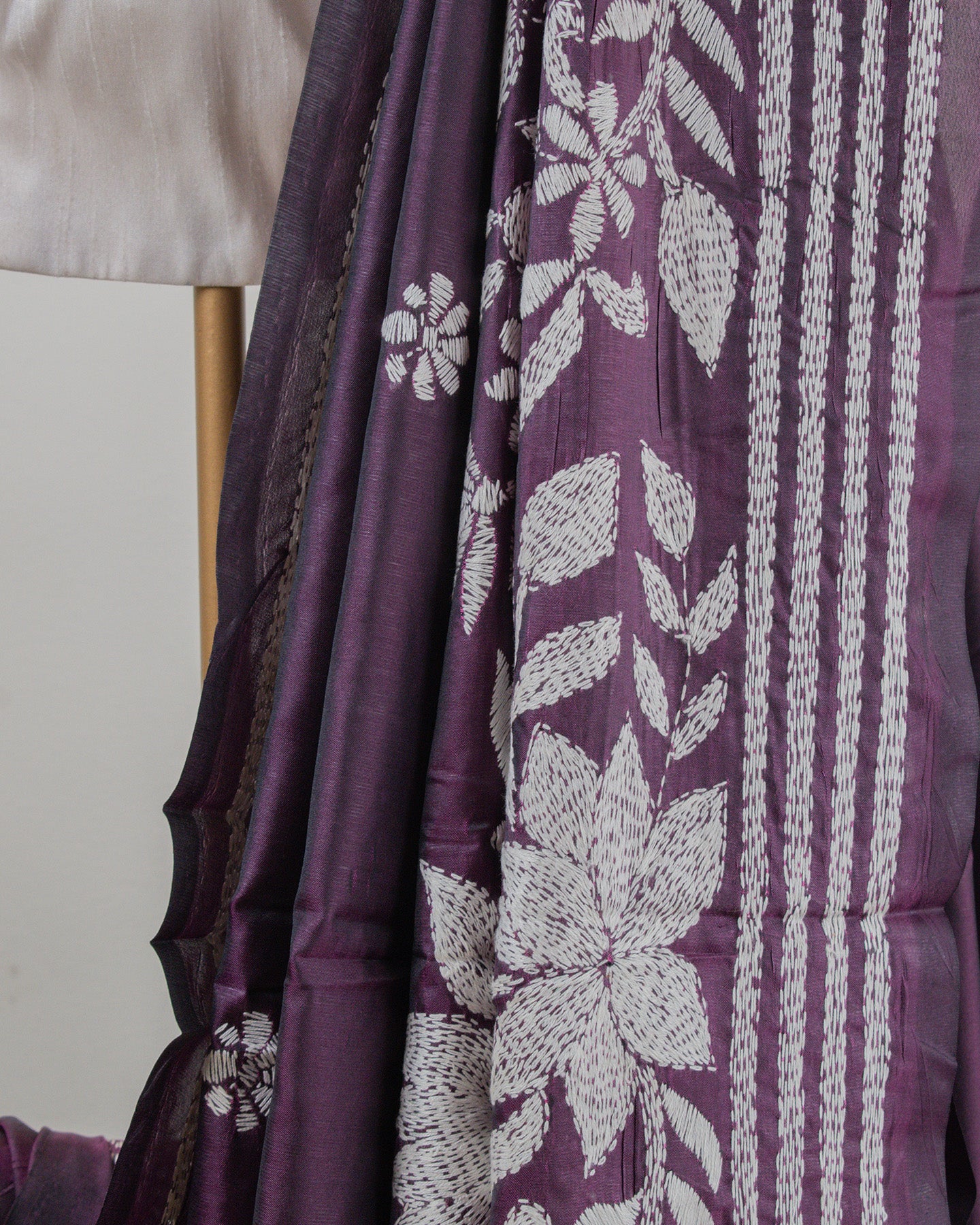 Kantha Plum Weaves Saree