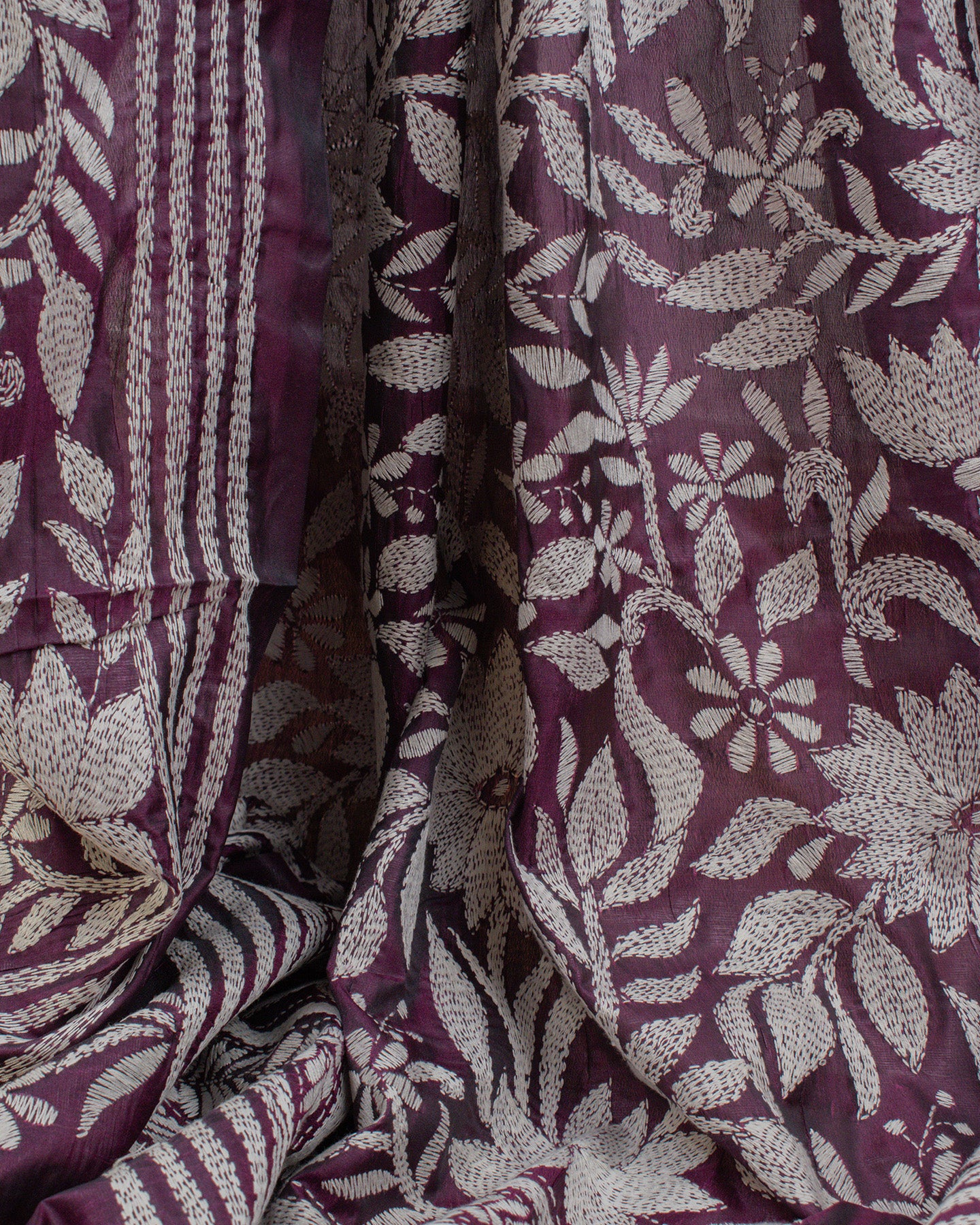 Kantha Plum Weaves Saree