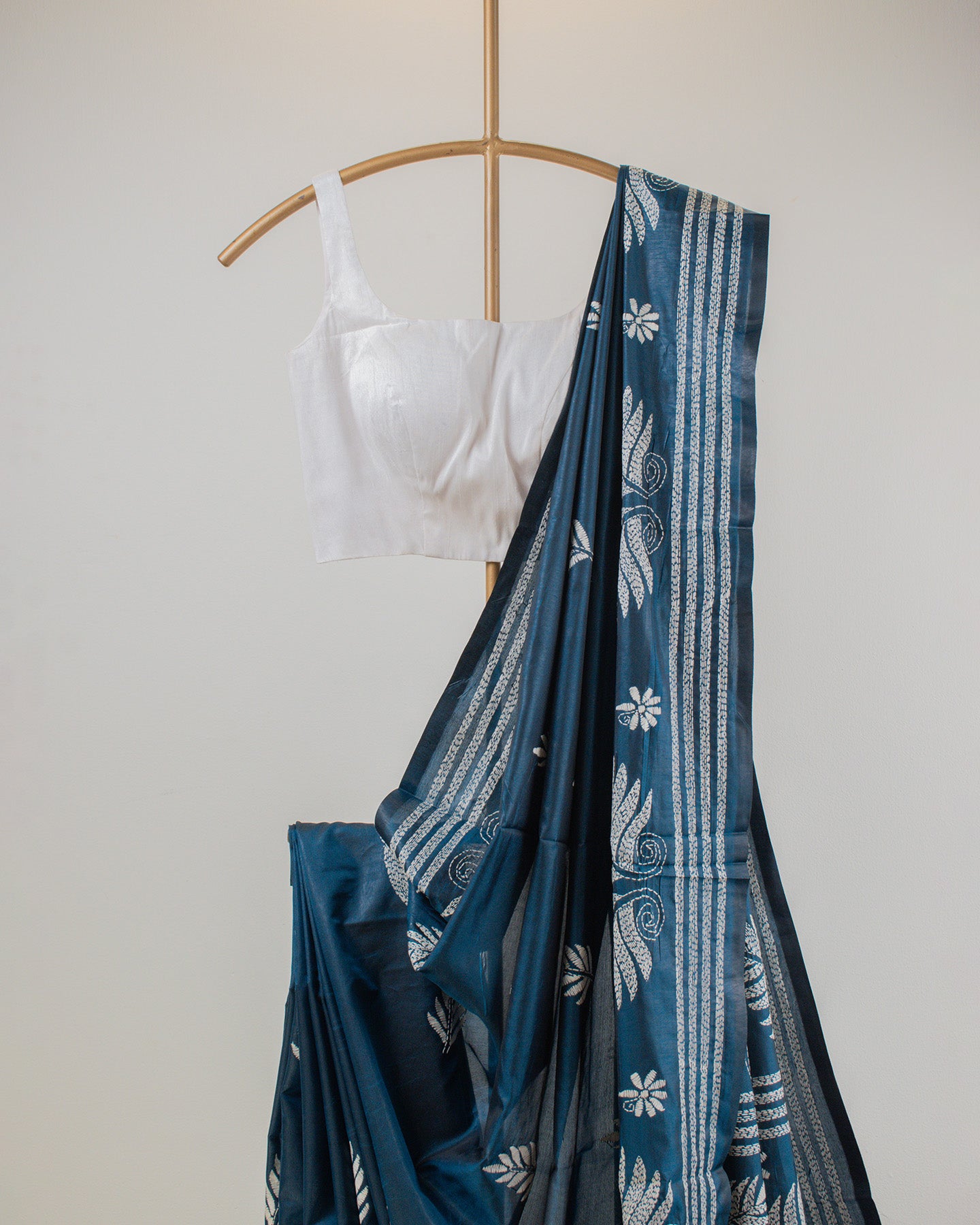 Kantha Teal Weaves Saree