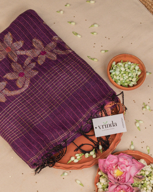 Madhavi Jamun Linen Saree