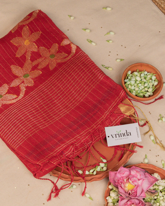 Madhavi Laal Linen Saree
