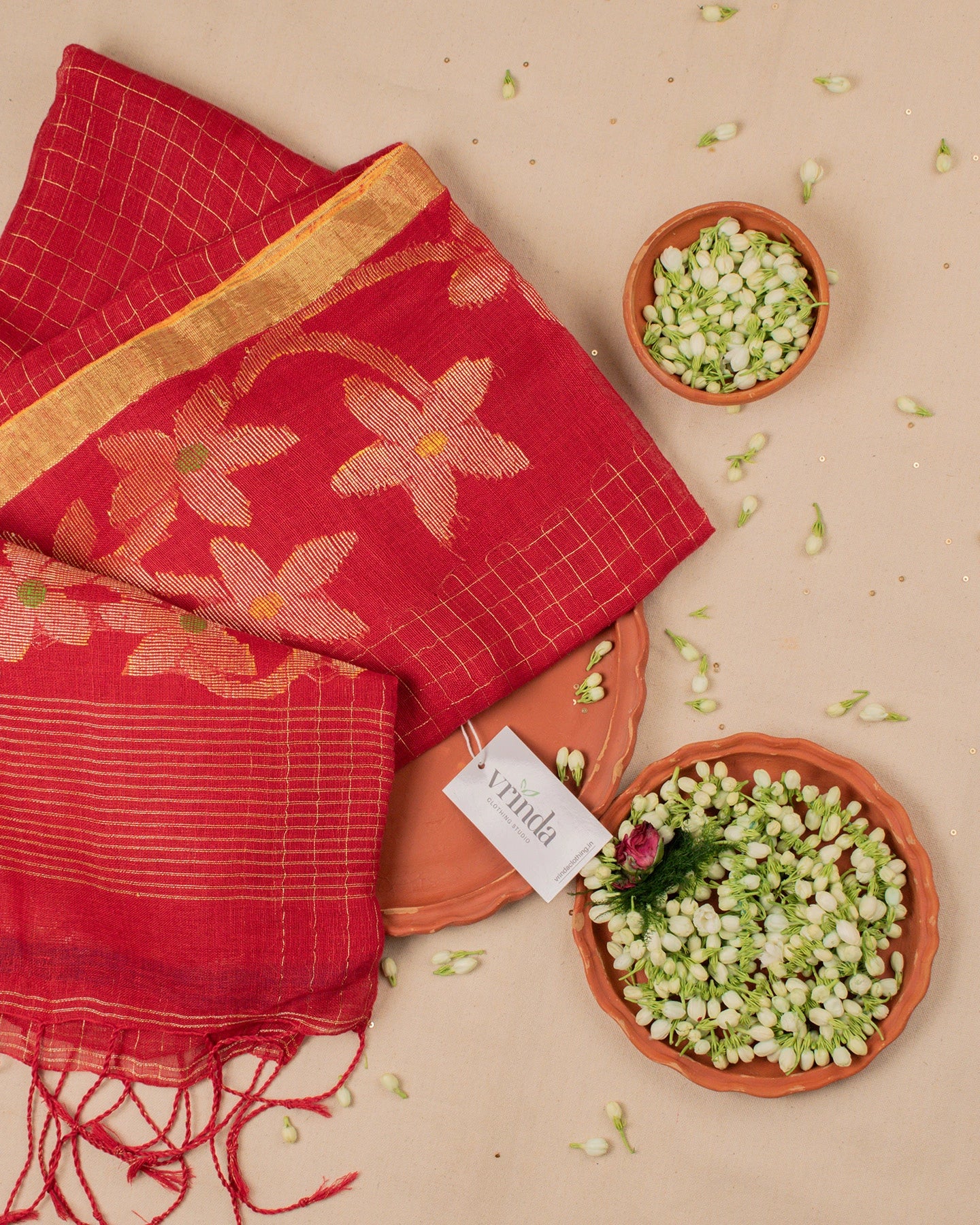 Madhavi Laal Linen Saree