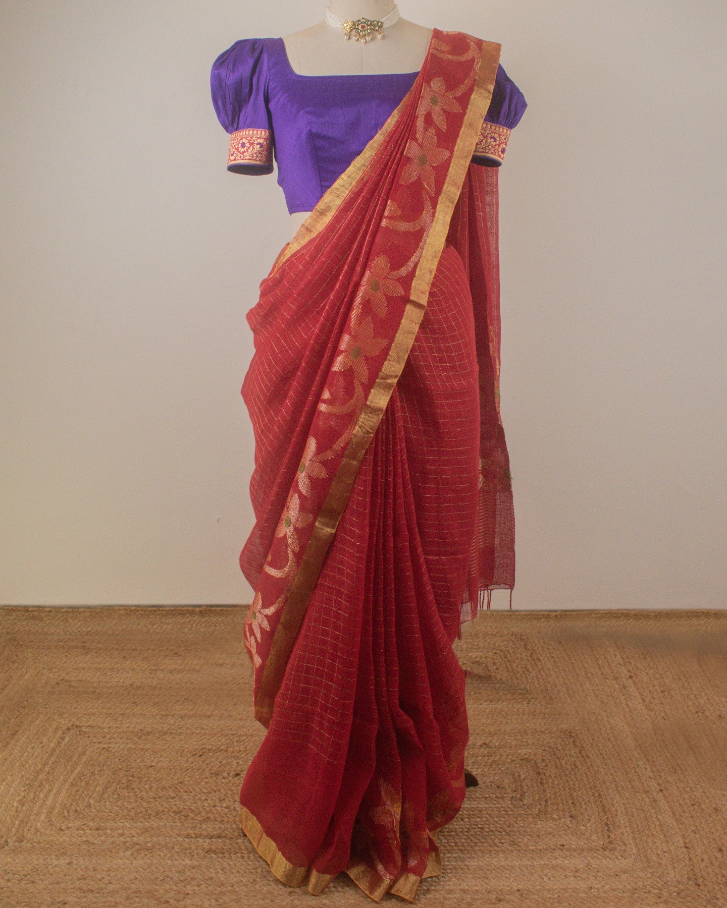 Madhavi Laal Linen Saree