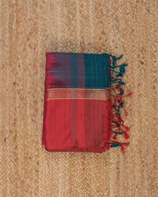 Mithila Teal Bengal Cotton Silk Saree