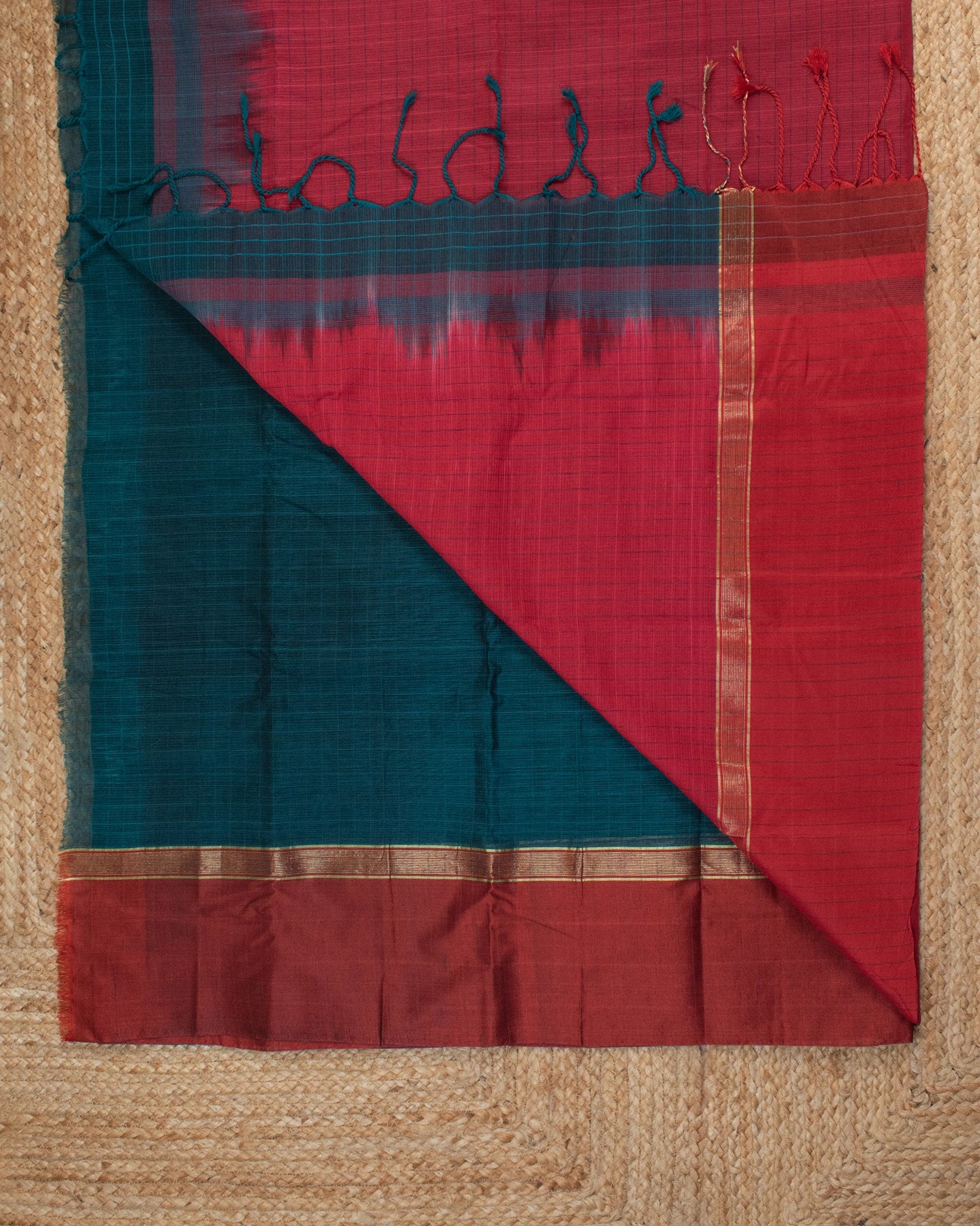 Mithila Teal Bengal Cotton Silk Saree