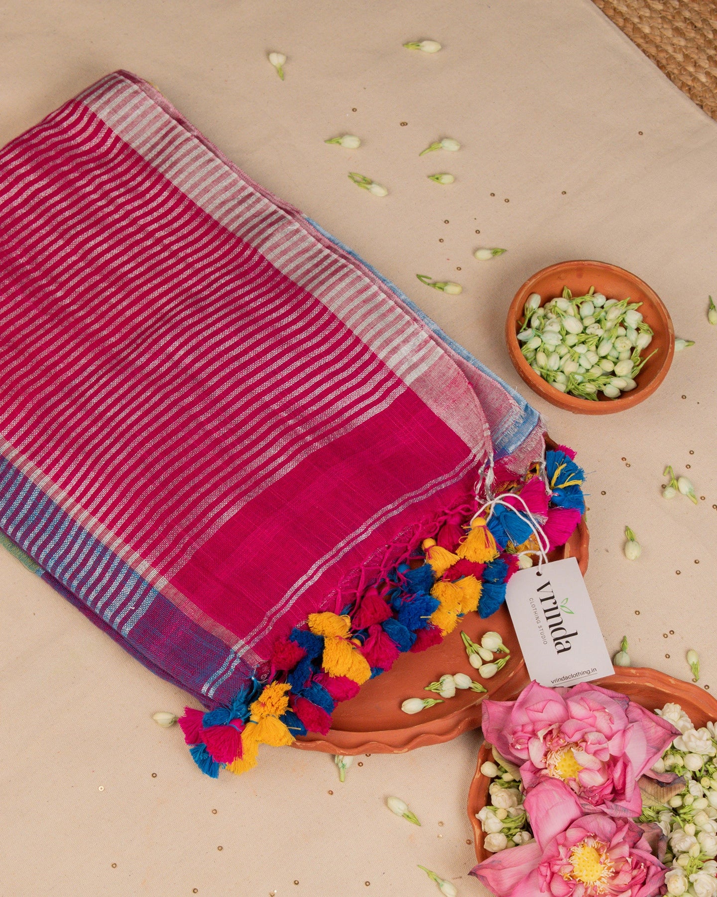Multi-Coloured Checks Handwoven Linen Saree