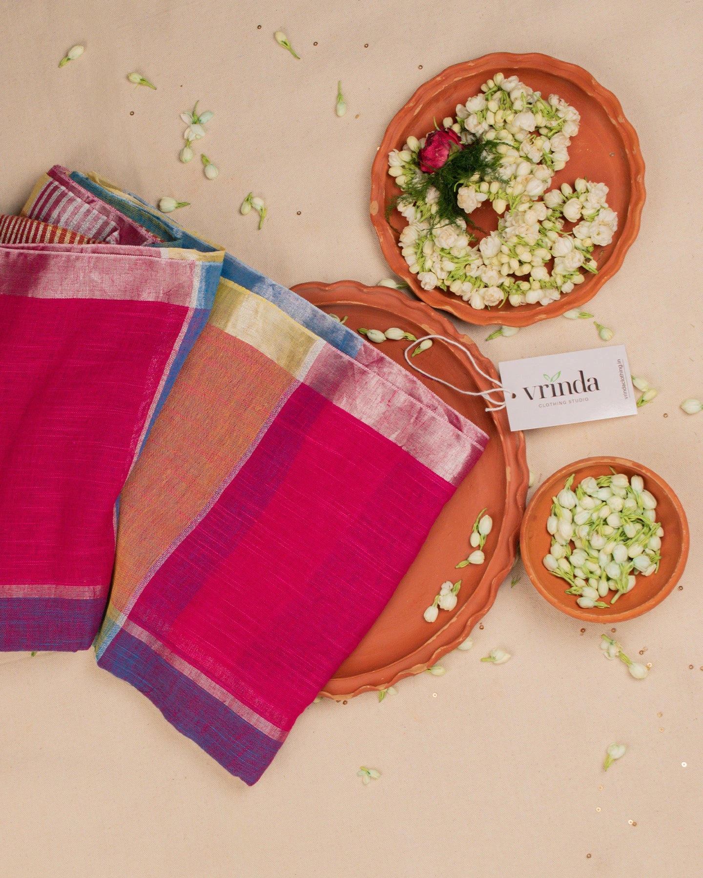 Multi-Coloured Checks Handwoven Linen Saree