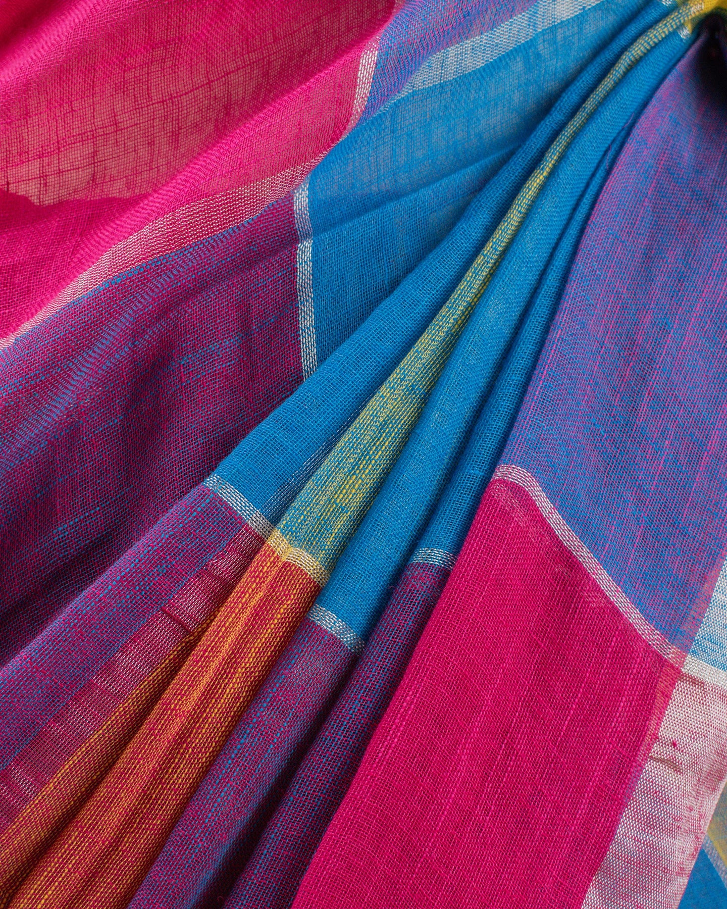 Multi-Coloured Checks Handwoven Linen Saree