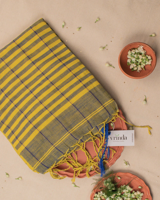 Khadi Checks Mustard Saree