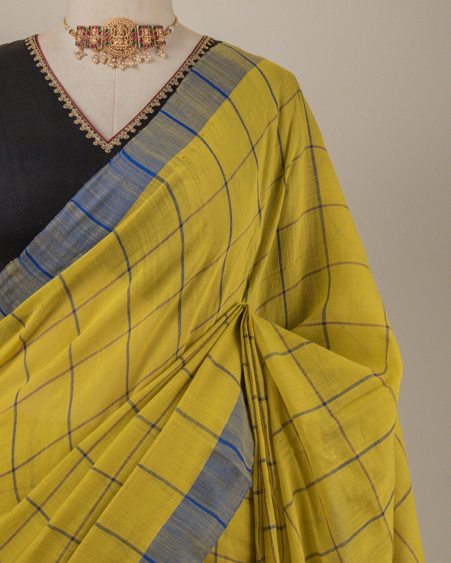 Khadi Checks Mustard Saree