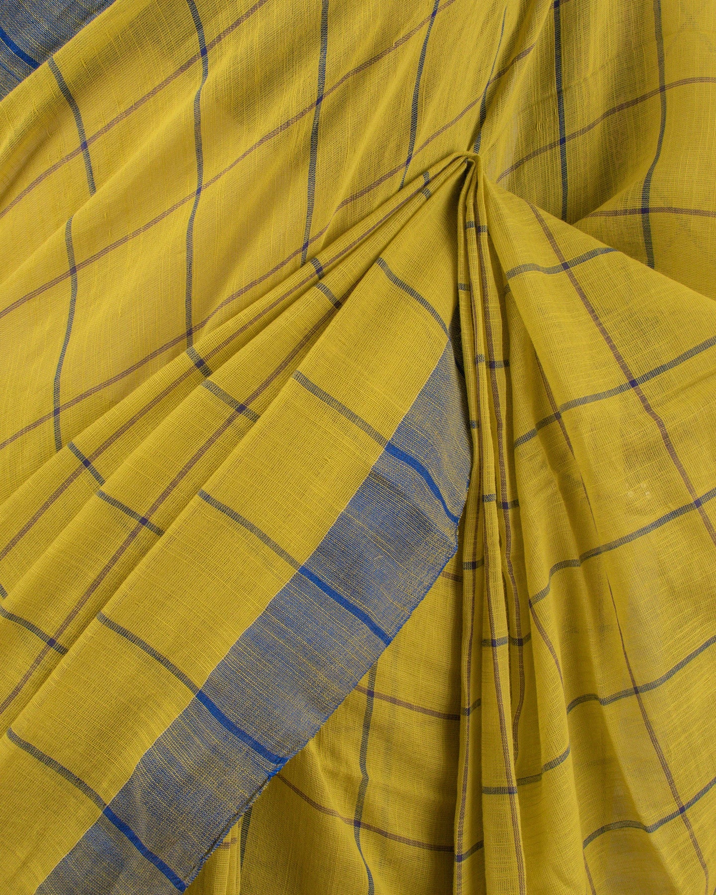 Khadi Checks Mustard Saree