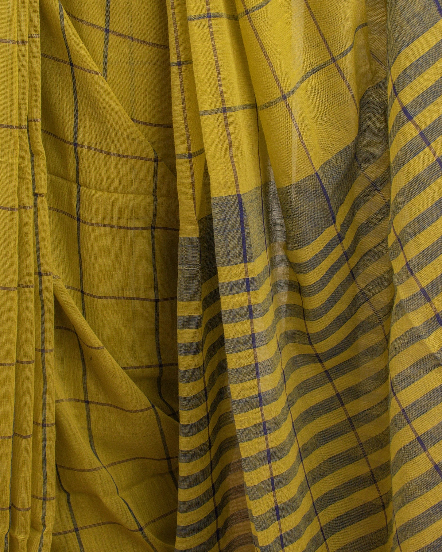 Khadi Checks Mustard Saree