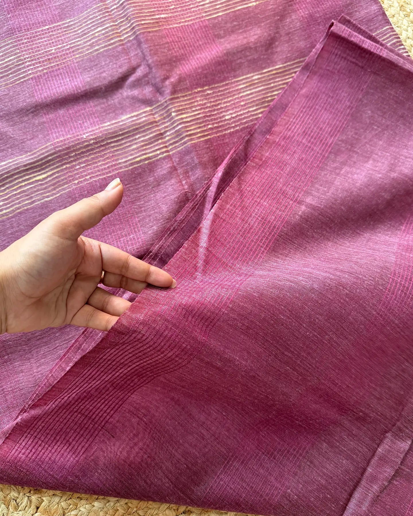 Onion Pink Lines Ghicha Tussar Saree