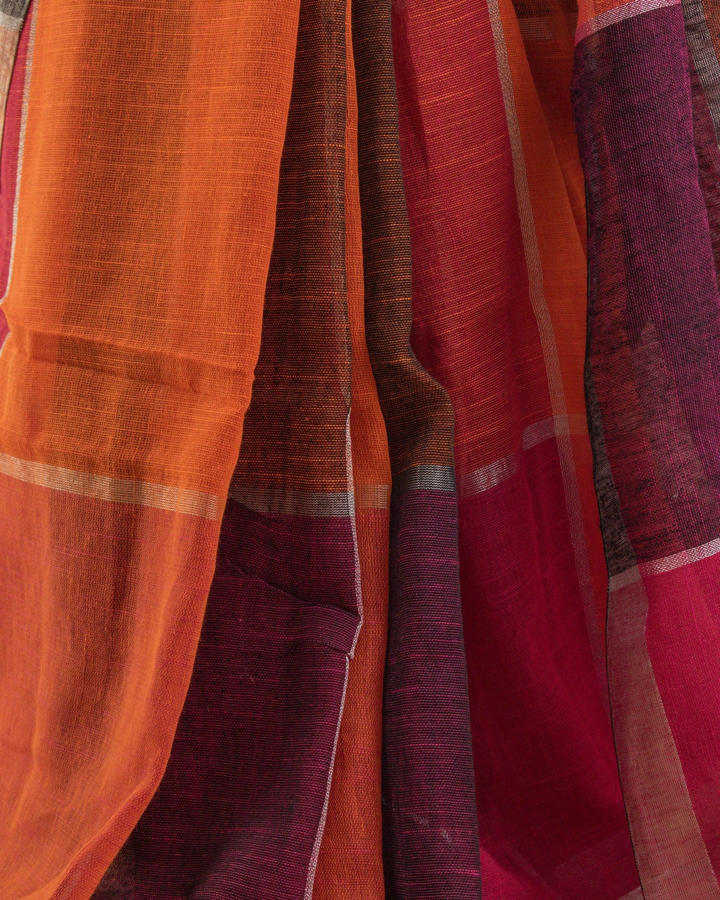 Orange Checks Handwoven Linen Saree