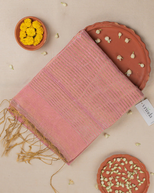 Pink Lotus Linen Saree