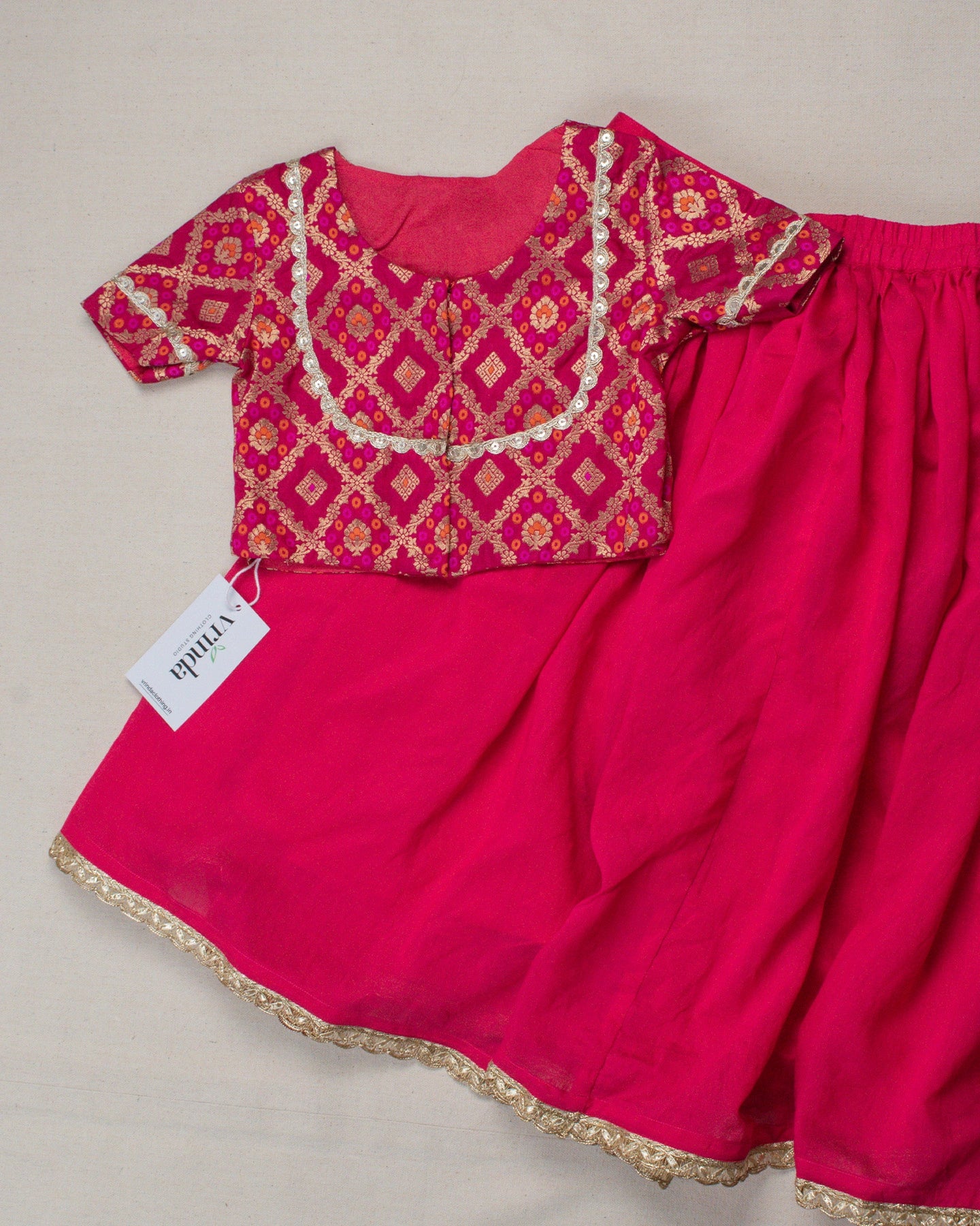 Gulabi Chanderi Kids Skirt