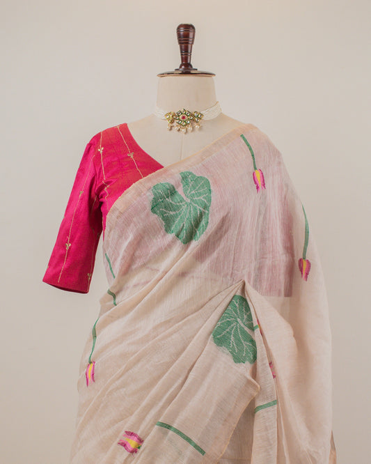 Pink Lotus Zari Handwoven Saree