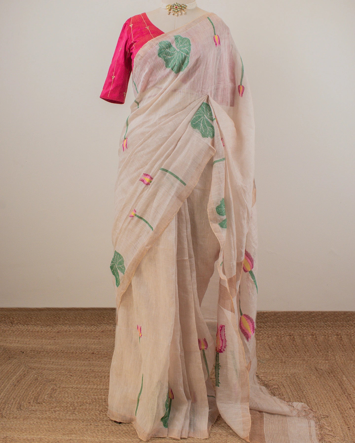 Pink Lotus Zari Handwoven Saree