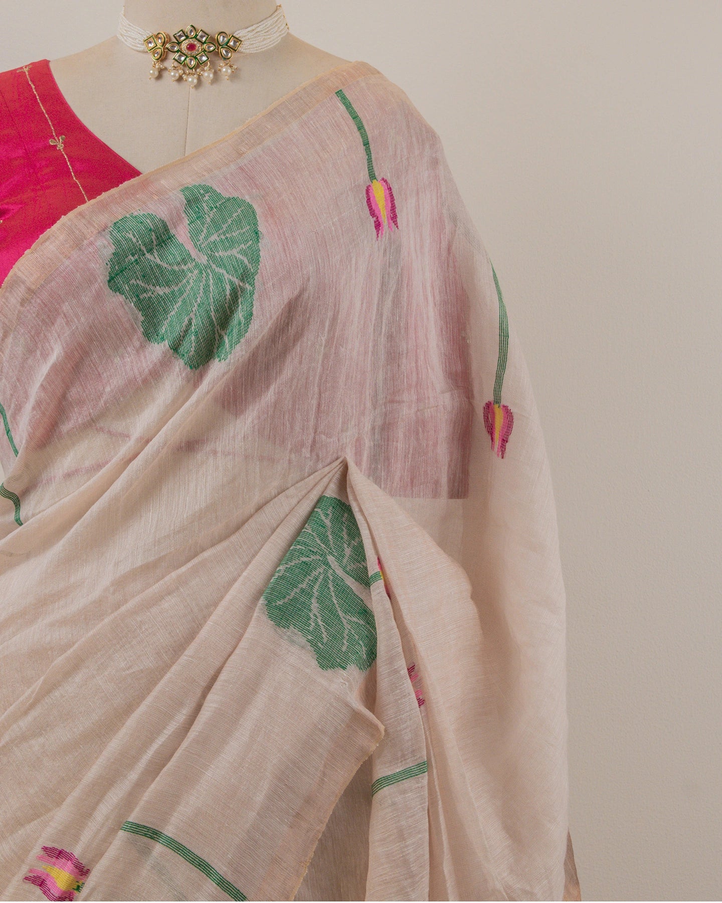 Pink Lotus Zari Handwoven Saree