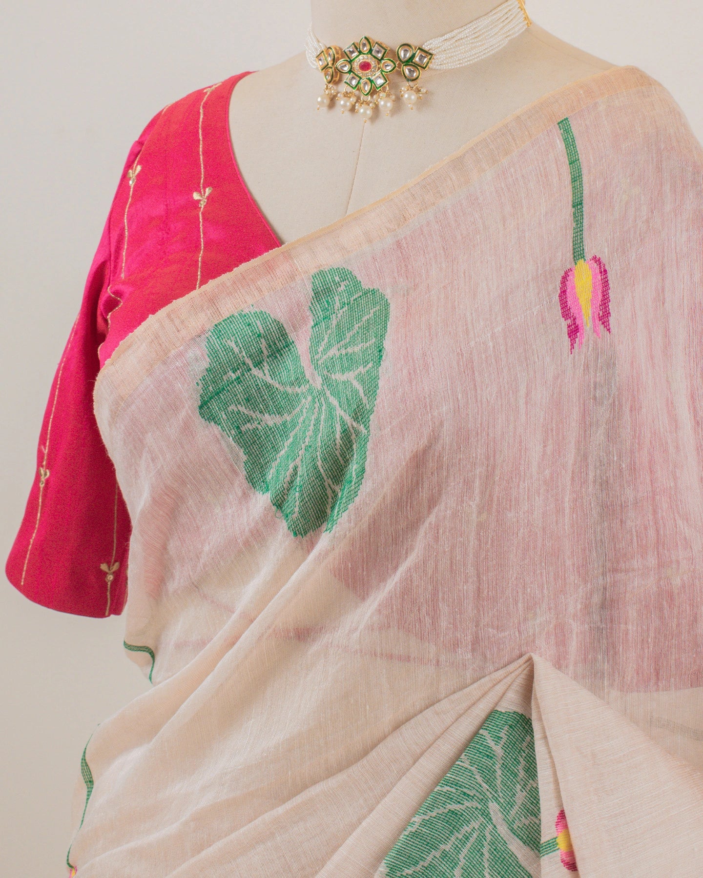 Pink Lotus Zari Handwoven Saree