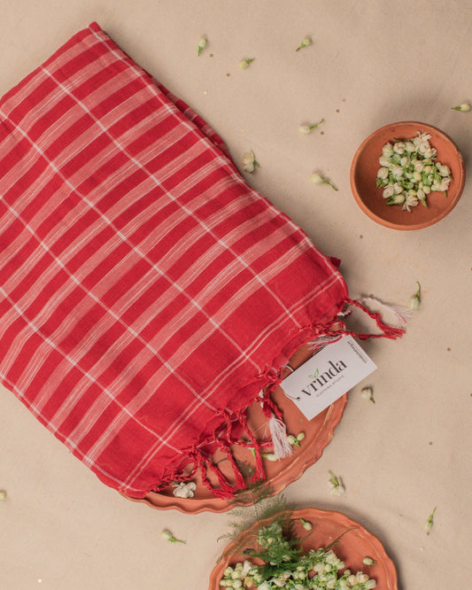 Khadi Checks Red Saree
