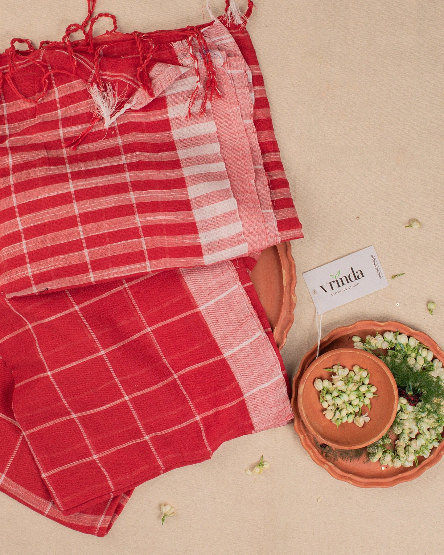 Khadi Checks Red Saree