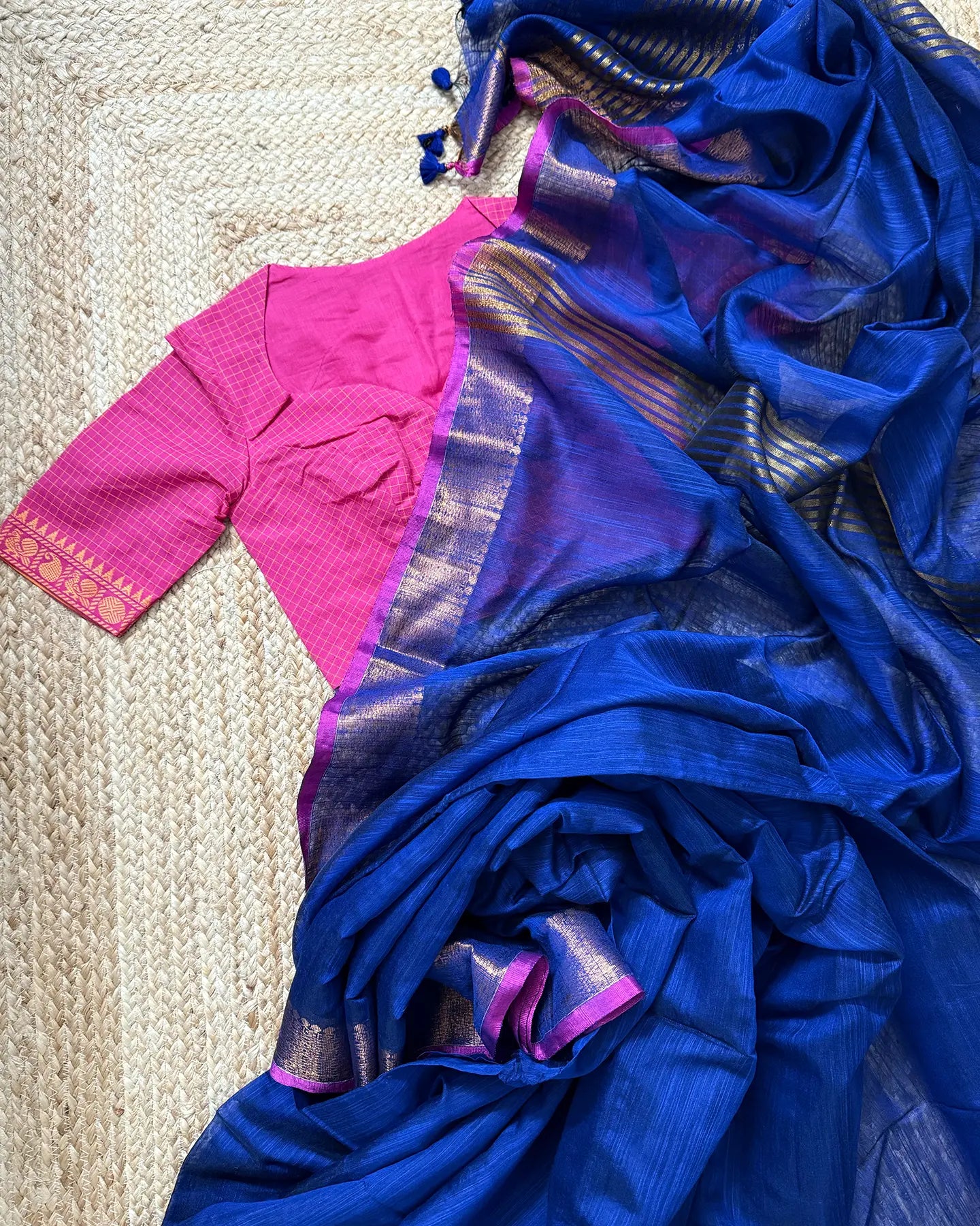 Royal Blue Antique Cotton Silk Saree