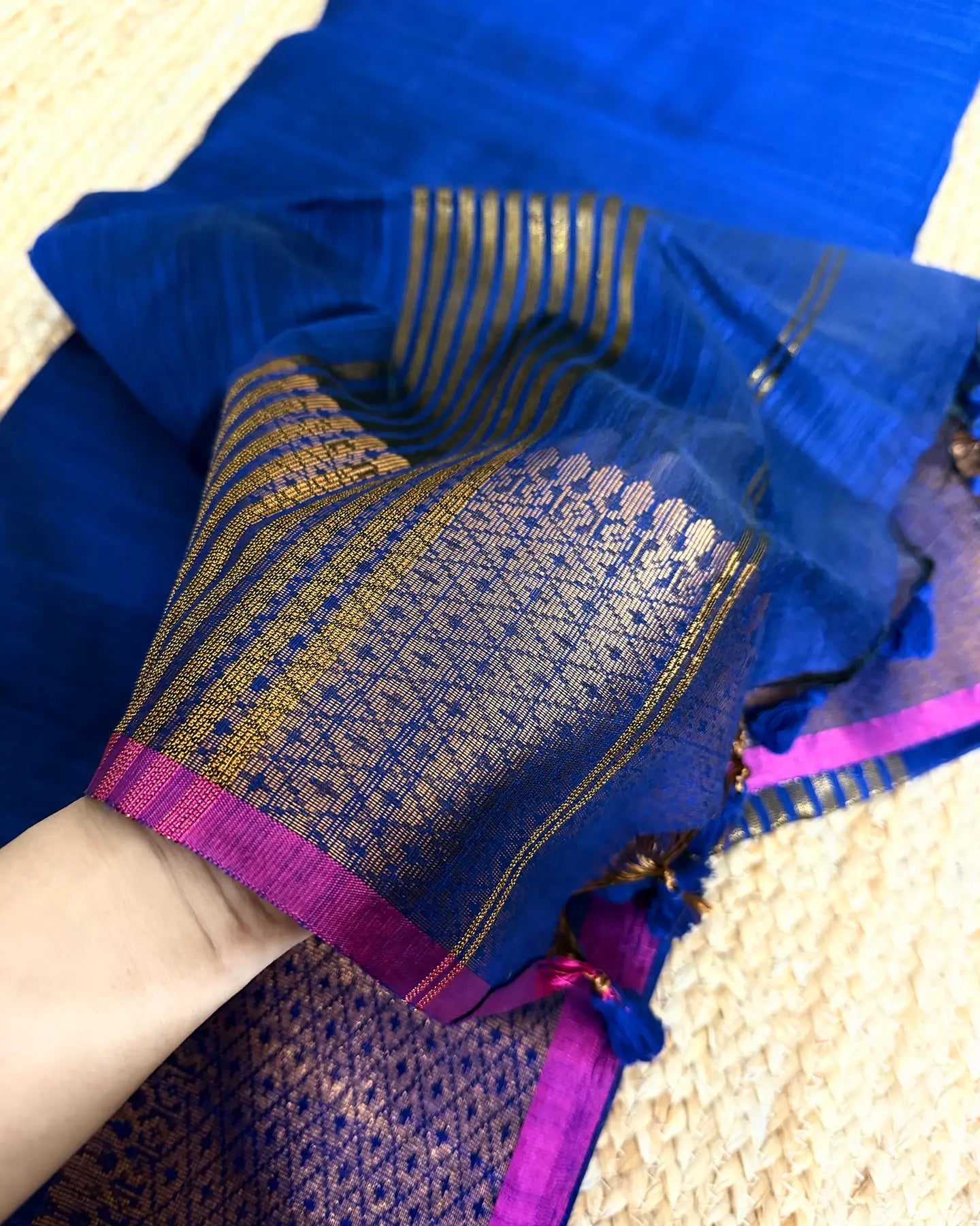 Royal Blue Antique Cotton Silk Saree