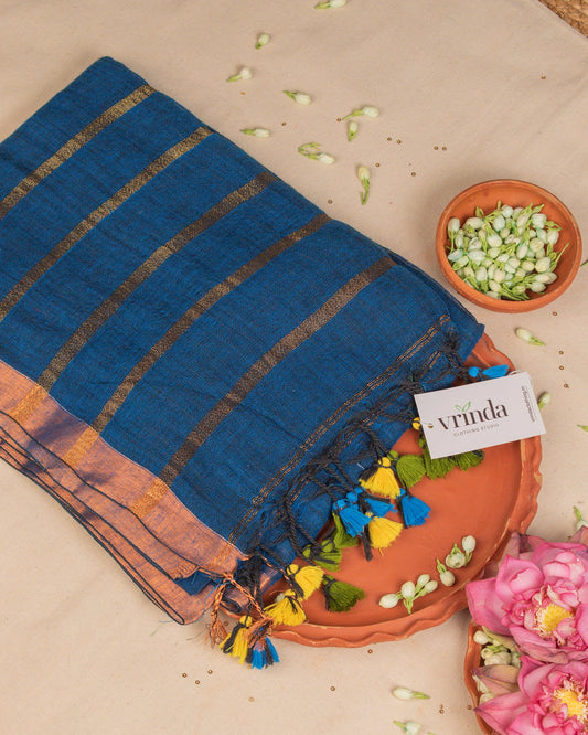Sandhya Neel Handwoven Linen Saree