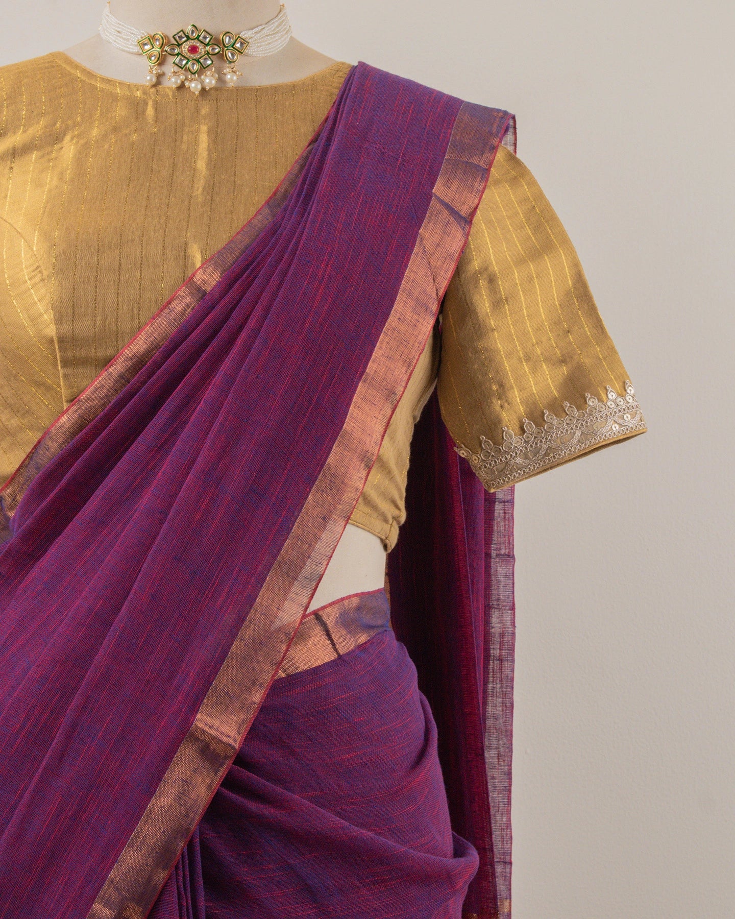 Sandhya Wine Handwoven Linen Saree