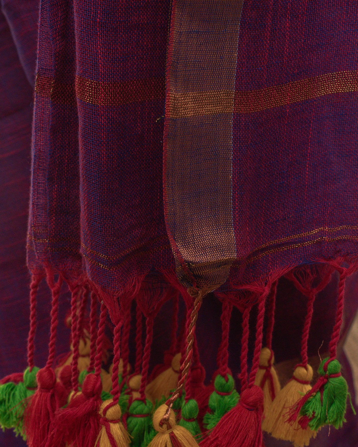 Sandhya Wine Handwoven Linen Saree