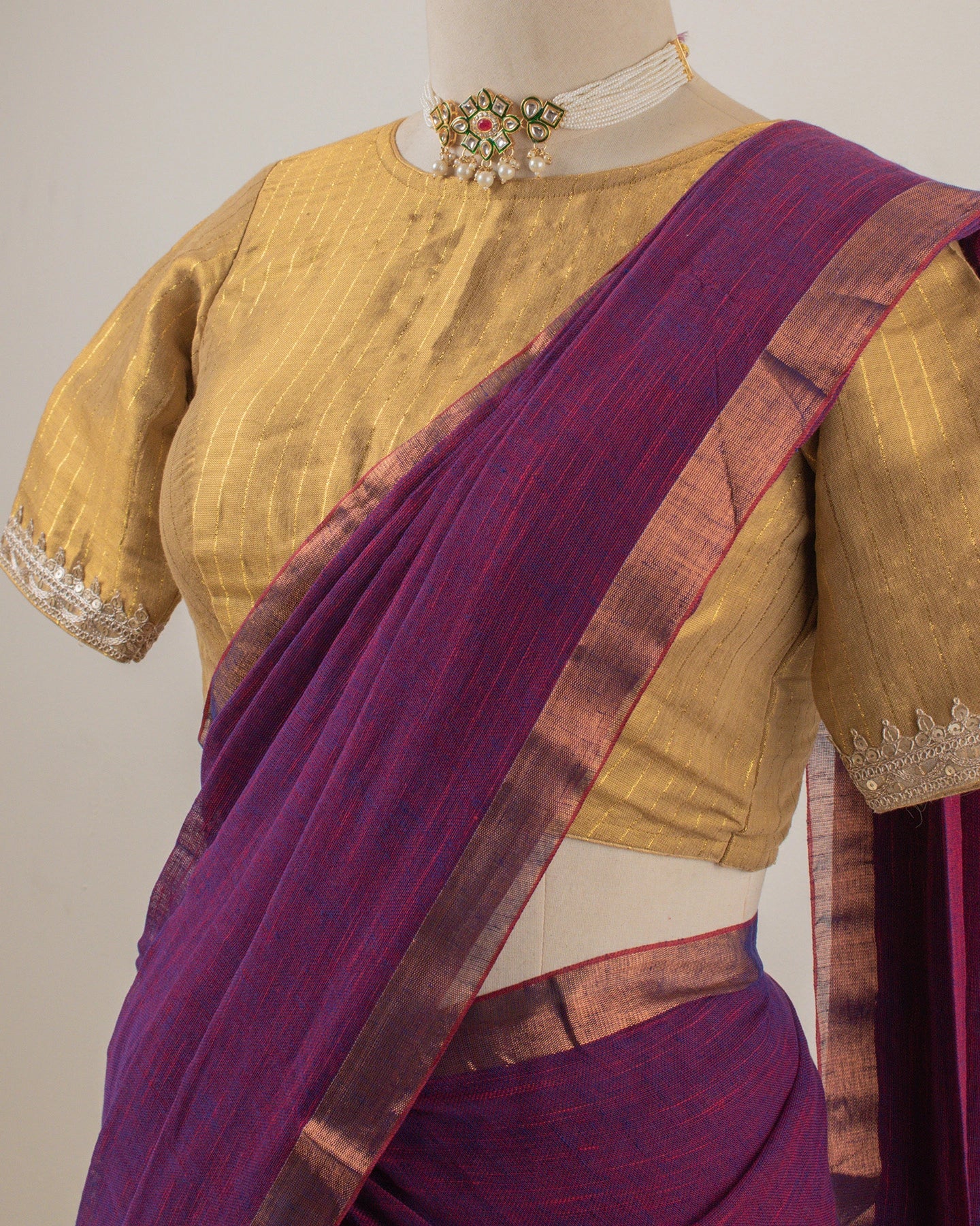 Sandhya Wine Handwoven Linen Saree
