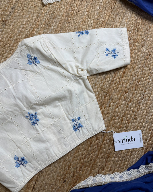 Schiffli Blue Flora Blouse