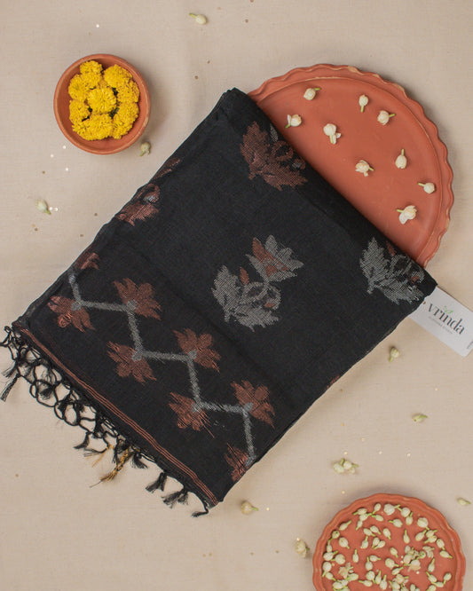 Tulip Floral Black Saree