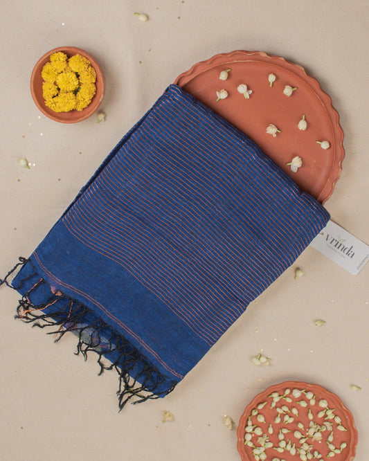 Tulip Indigo Linen Saree