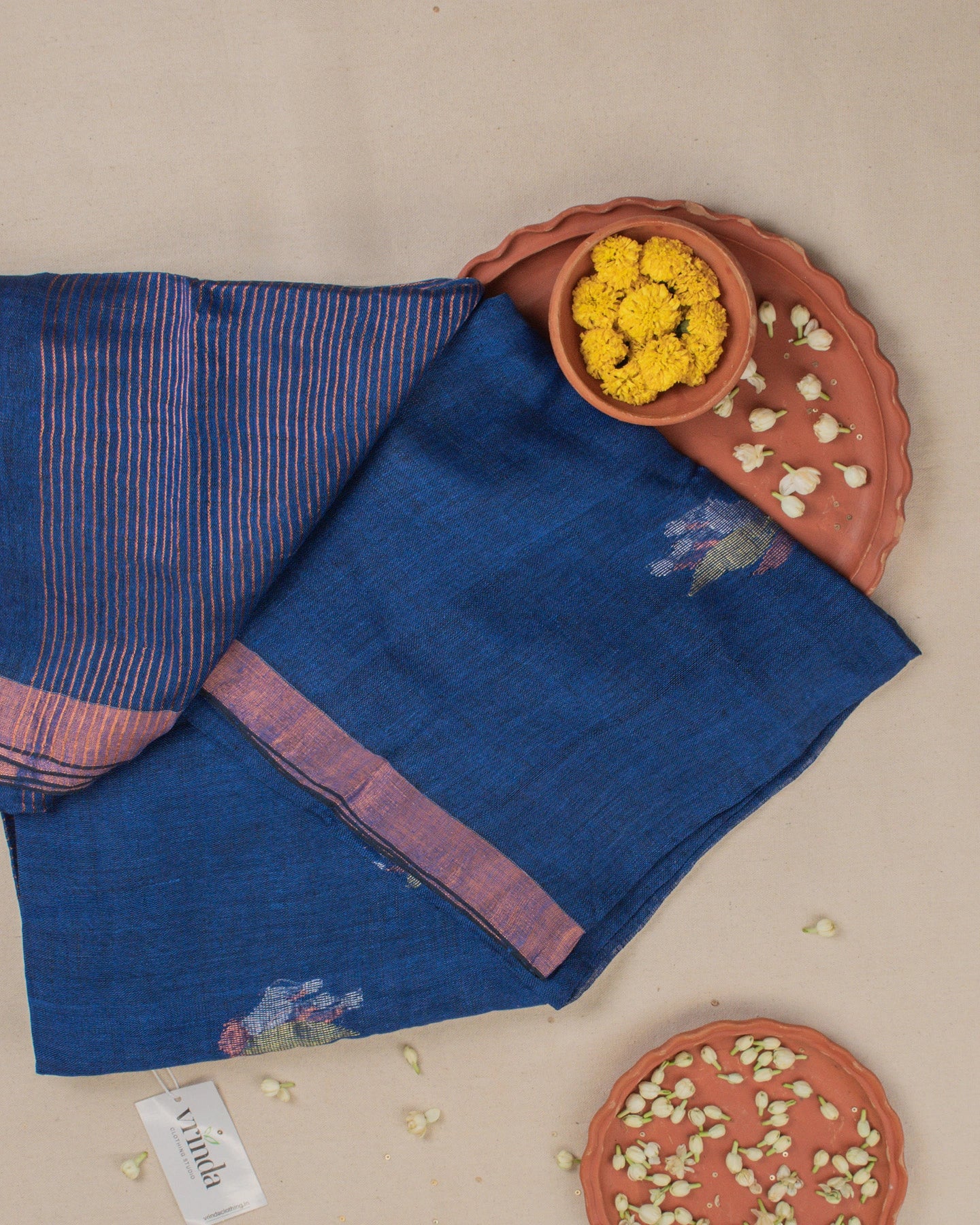 Tulip Indigo Linen Saree
