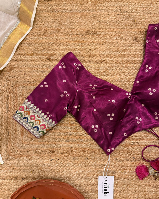 Wine Bandhej Blouse