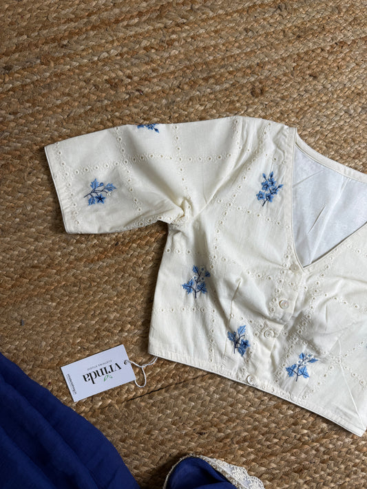 Schiffli Blue Flora ( Blouse )