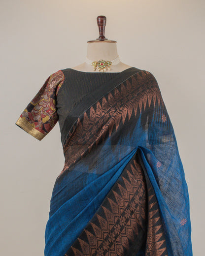 Irkal Neel Linen Saree