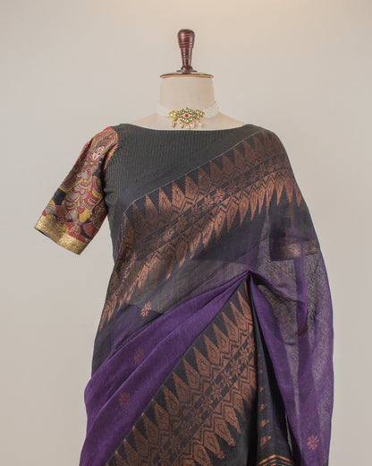 Irkal Purple Linen Saree