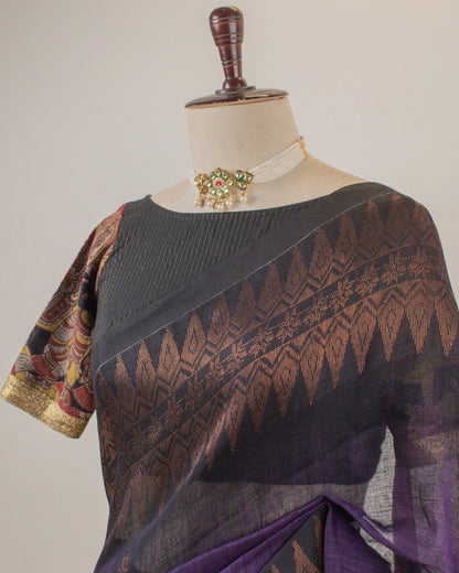 Irkal Purple Linen Saree