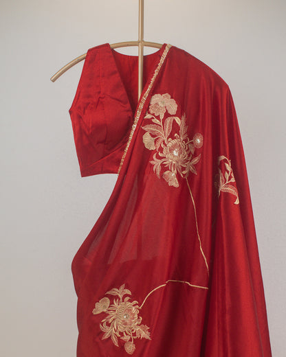 Adrika Coral Red Saree