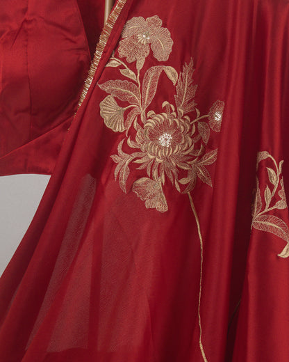 Adrika Coral Red Saree