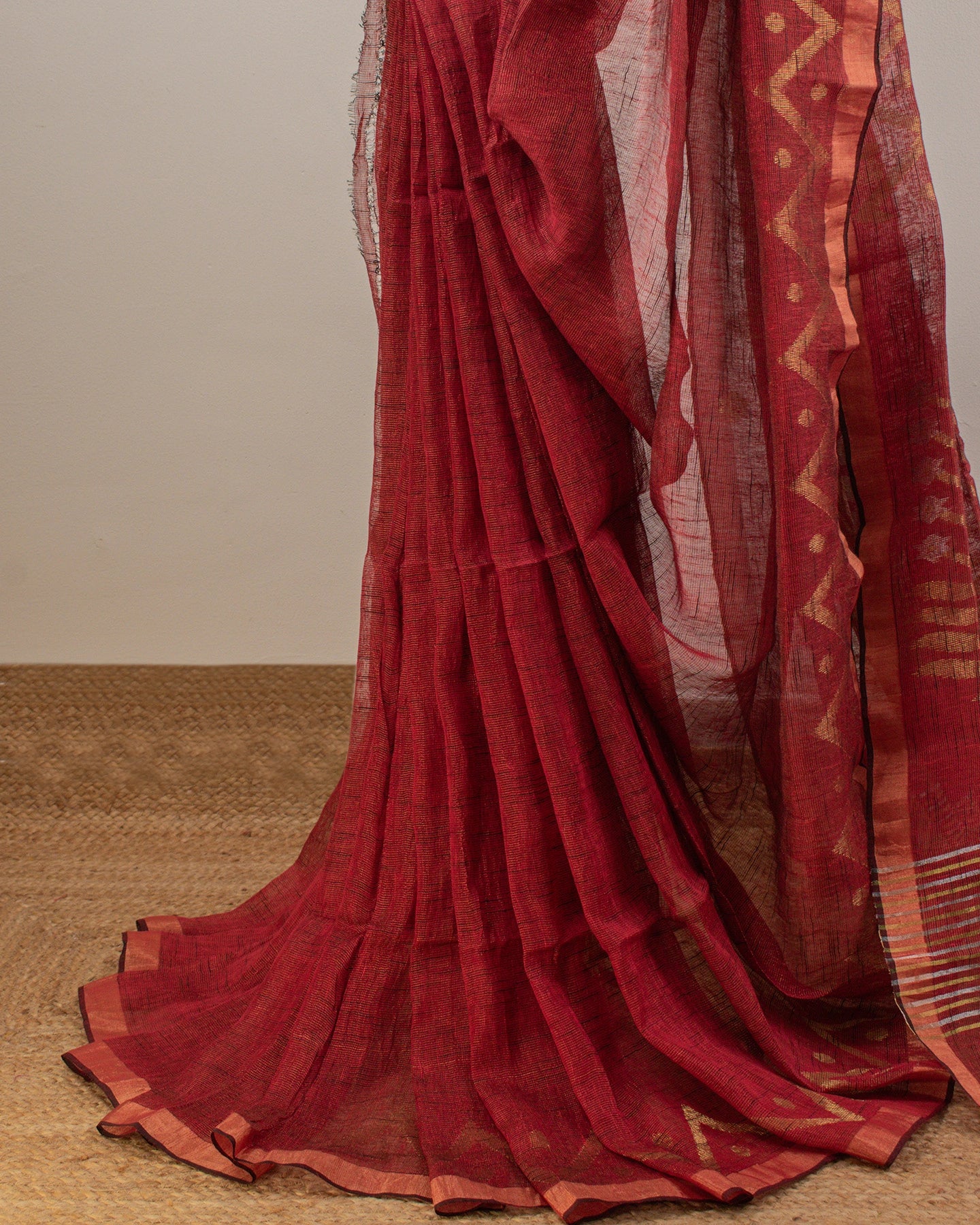 Alpona Maroon Linen Saree
